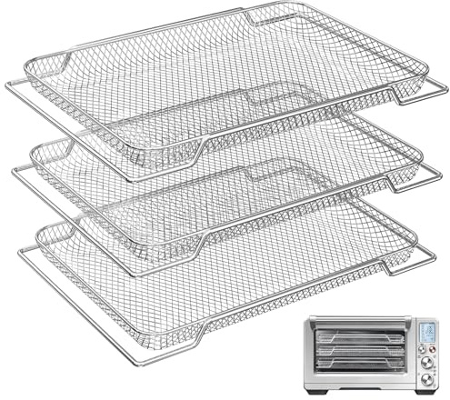 onlyfire 3 er Edelstahl Backofen Gitterkorb, 42 X 29.5cm Mesh-Grillkorb Frittierkorb Backofenkorb zum Backen, Pommes Frites, Gemüse Chicken Nuggets, Drahtgestell für Ofen