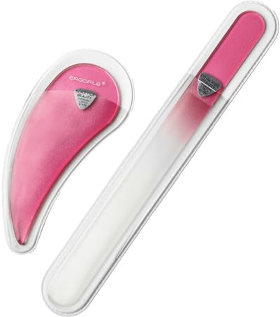 Bona Fide Beauty Ergo-Feilen-Set aus tschechischem Glas, 2-teilige ergonomische Kristall-Nagelfeilen (Pink) | Böhmische geätzte Glasfeilen für natürliche Nägel, wiederverwendbares Maniküre-Werkzeug, Komfortgriff-Nagelfeile