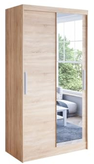 Sonoma Armoire à portes coulissantes avec miroir Meuble de chambre à coucher Armoire de rangement multifonction 100 x 200 x 58 cm Solution de rangement élégante et spacieuse