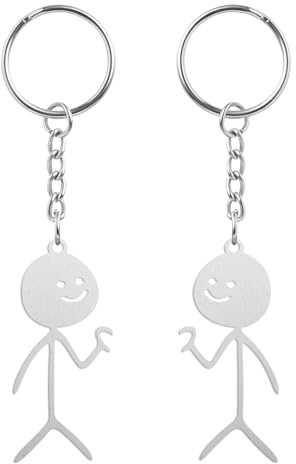 UOCAI 2 Pcs Lustige Strichmännchen zum Vergleichen Von Herzen Partner mit Geschenkbox, Schlüsselanhänger Herz Schlüsselanhänger für Paare für Sie und Ihn für Taschen Oder Schlüss