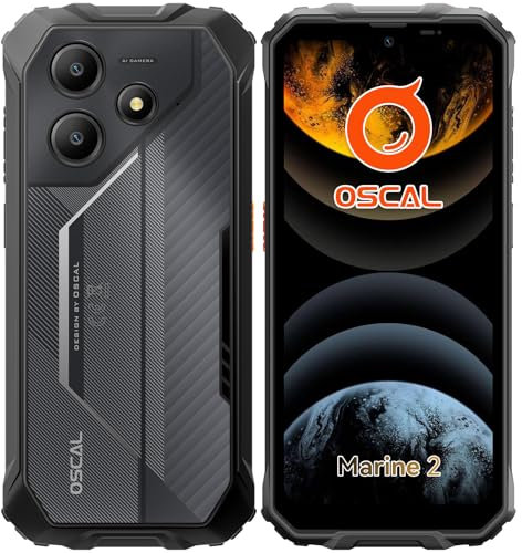 OSCAL MARINE 2 Rugged Smartphone 2025, 11000mAh 24GB+256GB/2TB Android 15 Telefono Indistruttibile, 6.56 HD+ 90Hz Rugged Phone, 16MP AI Cam, IP68/IP69K/Dual SIM/NFC/Face ID/OTG/GPS, Garanzia a vita