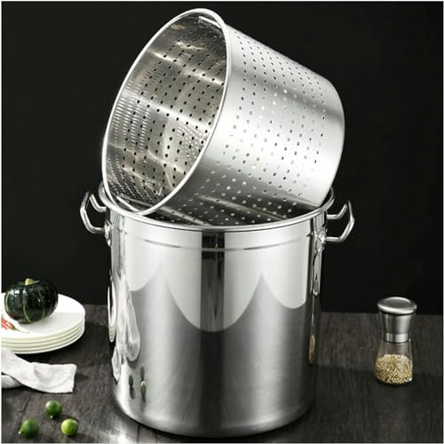 Marmite en Acier Inoxydable 5 Tailles – Écrevisses, Fruits de mer, avec Panier-Filtre et Couvercle pour Cuisson à la Vapeur et à l'eau, 40 x 40 cm