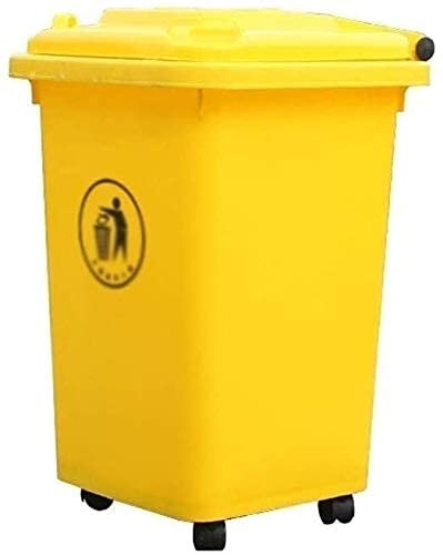 ZYJIX Bin De Desechos del Hogar De Basura con Cubierta, con Ruedas Y Fácil De Mover, Contenedor De Basura De Plástico Comercial para Uso De La Cocina Y El Restaurante(Size:50L,Color:Amarillo)