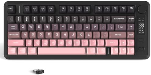 ZIYOU LANG M75 Kabellose Gaming-Tastatur mit Smart-Display und Drehknopf, Bluetooth/2,4 GHz, PBT-Tastenkappen, Regenbogen-Hintergrundbeleuchtung, TKL-Membrantastatur mit 82 Tasten-Pink