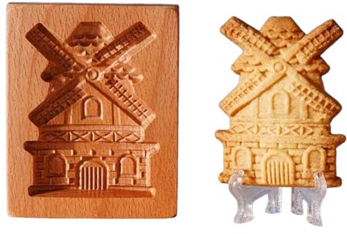 Keksformen und Keksstempel aus Holz, 3D-Prägewerkzeug (Windmühle), 10 x 8 x 2 cm, 1 Stück
