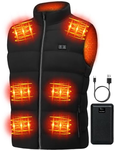MDYHPN Heated Gilet for Men Women - USB Electric Heated Vest with 15 Heating Zone 3 Temperature Levels - Lightweight Winter Outdoor Heated Jacket for Hiking Skiing - with 16000mAh Battery Pack