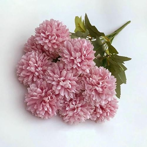 GVEKJ 9 têtes de Fleurs artificielles, Boule de chrysanthème, Hortensia, décoration d'intérieur, Bouquet de Plantes Vertes, Bouquet de mariée, décoration de Mariage DIY - Violet