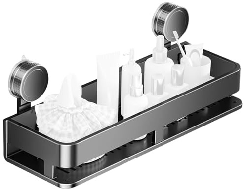 Demsyeq Étagère à ventouse, organisateur d'assaisonnement, support de rangement à ventouse avec 5 crochets, gadget de cuisine pour garde-manger en métal, salle de bain, marbre verre, carrelage, maison