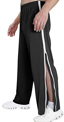 Generisch Reha Hose Damen Herren M-3XL, Seitlich Zu Öffnen Baggy Trainingshose Mit Seitlichem Und Reißverschluss Am Bein Weites Bein Schnellfickerhose Sporthose Freizeithose Breite Jogginghose