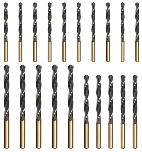 COZERI Juego de 20 brocas de metal cobalto – 3 mm, 4 mm, 5 mm, brocas doradas para acero inoxidable, metal duro, hierro fundido, cobre, aluminio, madera, HSS Twist Cobalto, juego de brocas compatibles
