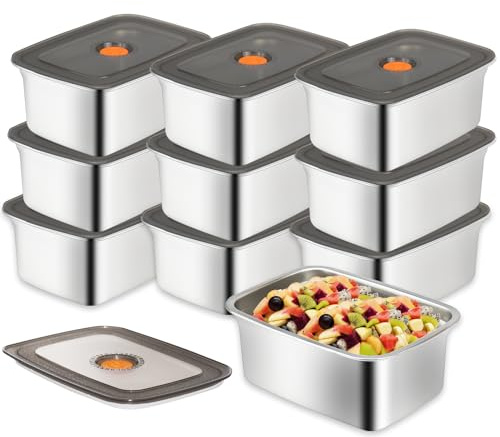 Kaxtde 10er Set Edelstahl-Frischhaltedosen mit Silikondeckel, 1500 ml | Stapelbare Meal-Prep-Boxen für Aufschnitt, Obst, Salat und Snacks – für Kita, Schule, Arbeit, Reise und Picknick