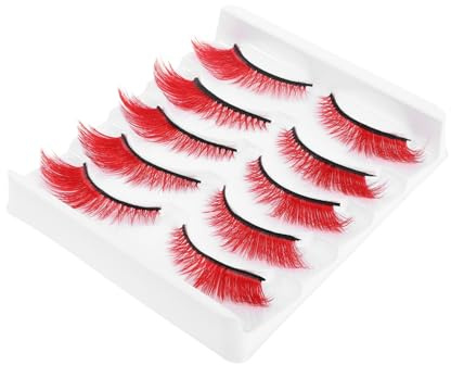 Mikinona 5 Pairs Colored False Eyelashes Strips for Cosplay and Stage Makeup Reusable Artificial Fiber Lashes with Natural Short Wispy Effect Lightweight Flexible Band Extensions for