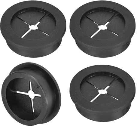 TA-VIGOR 4Pcs Rubber Desk Cable Grommet, 1-3/8 Inch (35mm) Flexible Cable Hole Cover for Office Desk & Worktops, Quiet Wire Organiser with Tight Fit Cable Port – Black