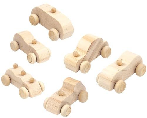 Lawnrden 6 Stück Holzspielzeugautos zum Bemalen, DIY-Holzautos in Holzfarbe, pädagogisches, umweltfreundliches Kinderspielzeug für Geburtstage, Partys und andere Festivalgeschenke |.Babyspielzeug