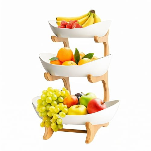 ANEELV Présentoir à gâteaux, corbeille à fruits à plusieurs étages, panier de cuisine, coupe décorative de comptoir, corbeille à fruits à trois étages, étagère de cuisine décorative avec cadre(Blanc)