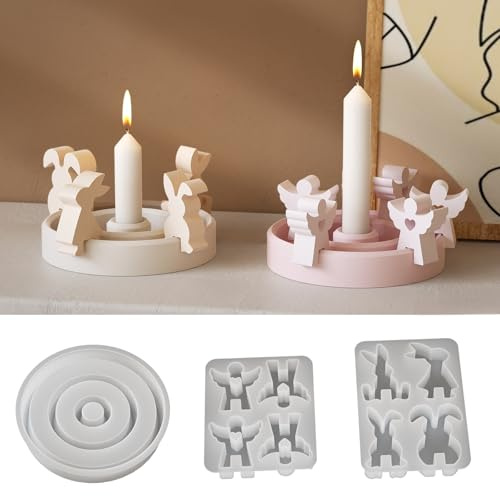 3er Silikonformen Gießformen Ostern, Osterhase Silikonform Ostern Hase Engel Frühling Silikonform Kerzenhalter Gießformen Silikon Ostern Gips zum Gießen Giessformen Silikon Gießform Kerzenhalter (A)