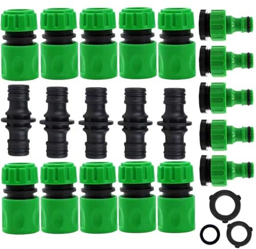 HongChelle 20 Stück Garten Schlauch Steckverbinder Set, Schlauch Fitting Reparatur Set, Hose Quick Connector, Doppelstecker Schlauchkupplung, 3/4 Zoll und 1/2 Zoll 2in1 Hahnverbinder Anschluss, Grün