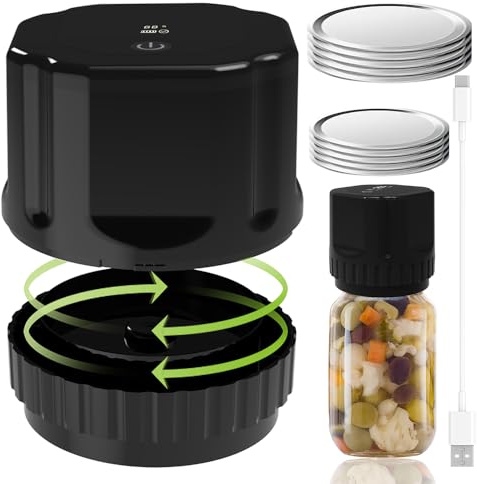 Electric Mason Jar Vacuum Sealing Machine Kit with Wide Mouth Regular Lid and Bottle Opener 80KPa Suction Cordless Rechargeable Sealer Kitchen Gadget for Food Storage Fermentation
