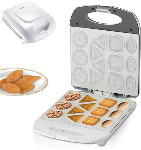 Machine À Biscuits Électrique, 140 W, Presse À Biscuits, avec Indicateur Led, Machines À Biscuits Antiadhésives, pour Faire 4 Crêpes de Formes Différentes, pour Le Petit Déjeuner, les Desserts