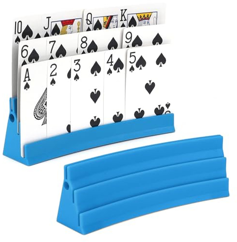 Celehappy 2 stycken korthållare spelkort med magnetisk montering 3 ramper spelkortshållare för att ställa upp hållare för kort seniorer barn artrit UNO spelkorthållare, blå