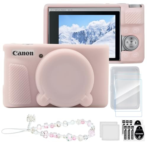 TYUANDOUER Case for Canon PowerShot SX740 / SX730 HS Camera, Soft Silicone Protective Case, Anti-Scratch Grip Cover with Lens Cover & Screen Protector & Bracelet-Style Wrist Strap - Jelly Pink