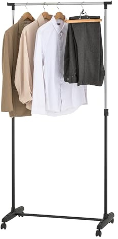 Heavy Duty Garment Rack Clothes Rack, Adjustable Clothing Rack Organizer, Single or Double Rail Hanging Rack with Optional Wheels & Shelves for Bedroom, Laundry, Closet & Retail Store (STYLE 1)
