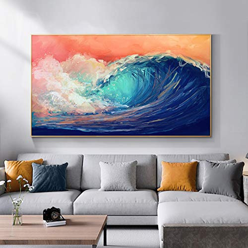 XIANGPEIFBH Abstrakte Kunst Malerei Moderne Landschaft Wandplakate und Drucke Abstrakte Surf Art Bilder für Wohnzimmer Dekoration 40x80cm Ungerahmt