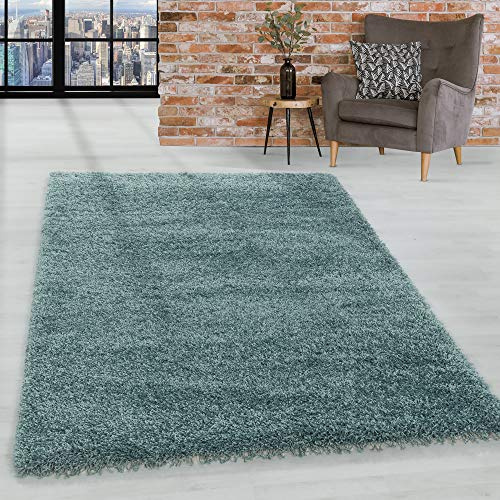 HomebyHome Shaggy Hochflor Teppich, 160x230 cm, Blau, weich, flauschig, modern, einfarbig, Perfekt für Wohnzimmer, für Wohnzimmer Schlafzimmer Flur
