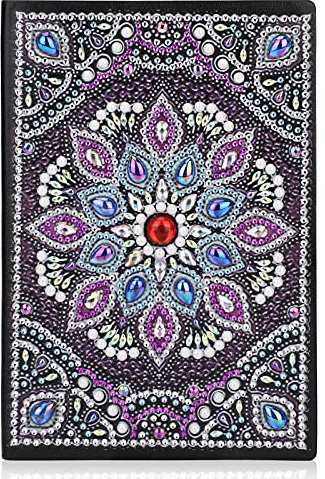 VETPW 5D gör-det-själv mandala A5 diamant konst målning anteckningsbok, specialformad strass gör-det-själv diamantbroderi målning läder tom dagbok dagbok bok med verktyg för studenter kontor
