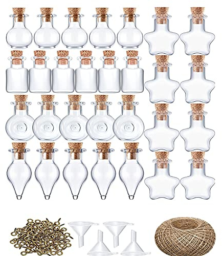 50 Stück Mini Glasflaschen Mit Korken, Klein Gläser Mini Bottle Set, Kleine Fläschchen Reagenzglas Gewürzgläser Glasbehälter Mit Korken Und Schnur Für Hochzeit Party Düfte Sand DIY Dekoration (Stil B)