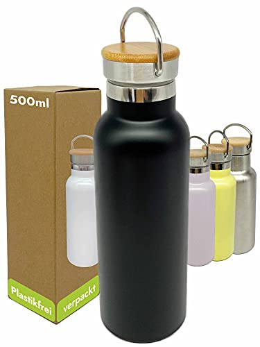 beneyu ® Nachhaltige Thermo Trinkflasche Edelstahl - Lebensmittelechte & Auslaufsichere Trinkflasche 500ml für Alltag, Yoga oder Dein Outdoor-Abenteuer - BPA-frei