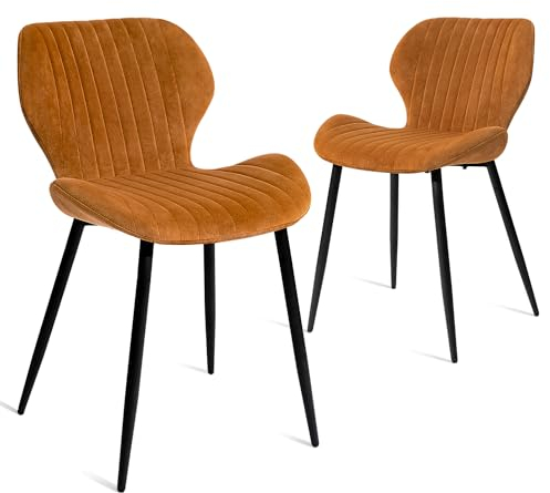 CangLong 2 Schminktischstühle, moderne Polsterstühle für Küche, Esszimmer und Wohnzimmer, Samtstühle mit schwarzen Metallbeinen, Braun