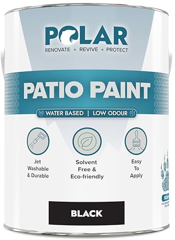 Polar Patio Floor Paint - Black - 5 Litres - Outdoor Floor Paint for Concrete, Garden Patio, Stone, Pathway Flags & Paving Slabs - Easy to Use - UV & Weather Resistant