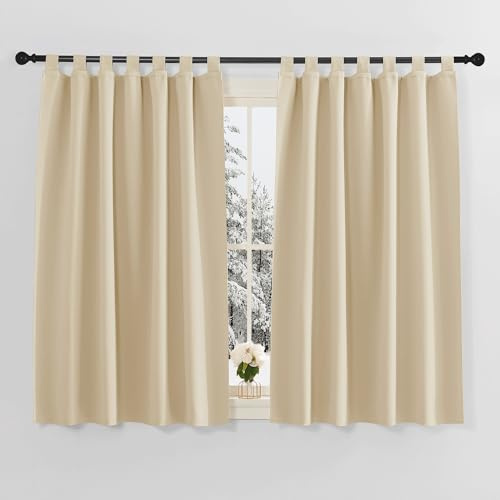 PONY DANCE Tenda Oscurante Cucina Finestra Tende Corte Termiche Isolanti per Interni con Passanti Curtains per Finestre Piccole 2 Pezzi 140x145 CM, Beige