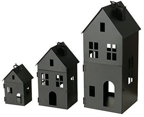 Laterne Black schwarz Haus aus Metall Lichterhaus Windlicht in Hausform - Gross