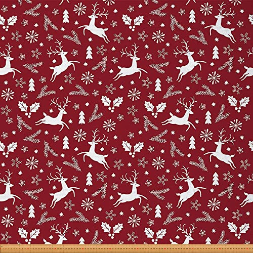 Weihnachtshirsch Stoff Meterware Karikatur Rentier Polsterstoff Geweih Tier Dekostoff Zum Quilten Nähen Weihnachts Schneeflocken Stoff DIY Kunsthandwerk Patchwork Rot Weiß 92 x 150 (HxB)