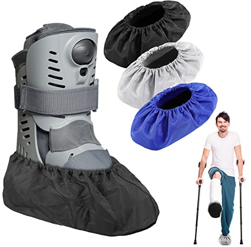 Mepase 12 Pieces Fracture Walking Boot Cover Recovery Reusable Boot Cover Waterproof Non Skid Foot Brace Cover for Walking Boot Cast Rain Cover, Black Gray Blue