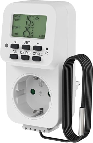 Perfect Steckdosenthermostat, Thermostat Steckdose, Temperaturregler 230V, Thermostat Steckdose, Temperaturschalter für Heizung, Kühlung, Gewächshaus, Terrarium, Frostwächter,weiß