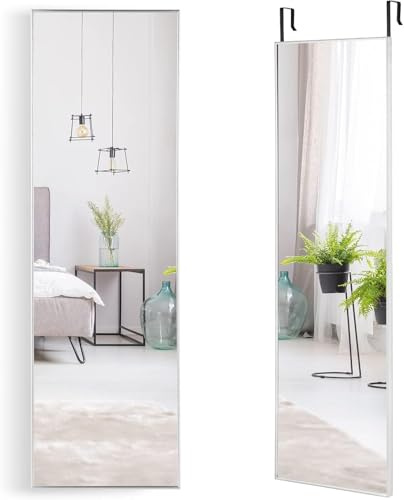 RELAX4LIFE Wandspiegel 120 x 37cm, Ganzkörperspiegel mit Metallrahmen & Hartglas & verstellbarem Haken, Spiegel Wand-&Türmontage, Hängespiegel für Wohnzimmer, Schlafzimmer, Garderobe (Silber)
