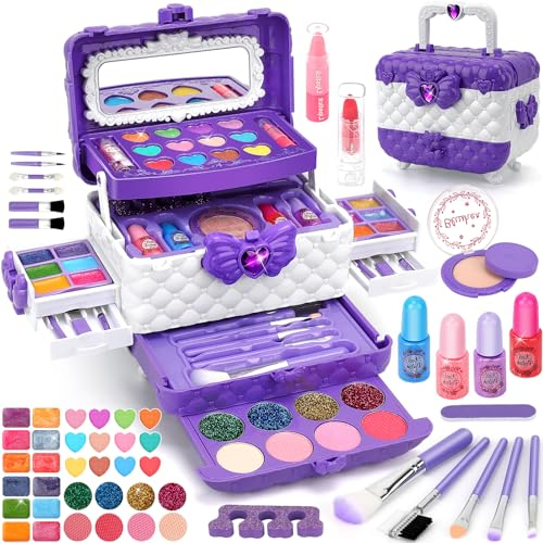 Aureyung Schminkkoffer Mädchen, 54PCS Waschbar Kinderschminke Set , Spielzeug 3-12 Jahre Kinderspielzeug, Geburtstag Weihnachts Geschenke für Mädchen 3 4 5 6 7 8 9 10 Jahre