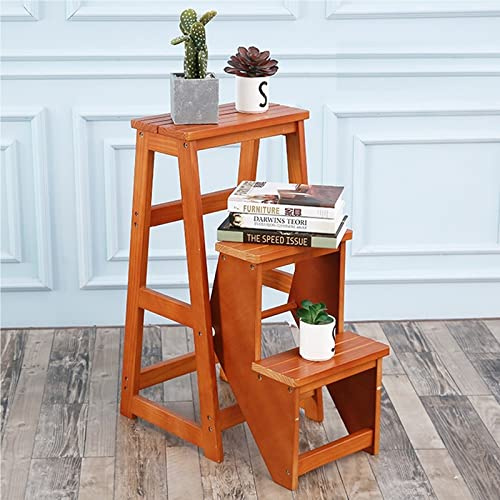 Wooden 3 Step Stool for Kitchen, Folding Step Ladder Indoor Outdoor Ladders Small Ladder Chairs Portable Shoe Bench/Flower Rack Safety Non-Slip Multifunctional