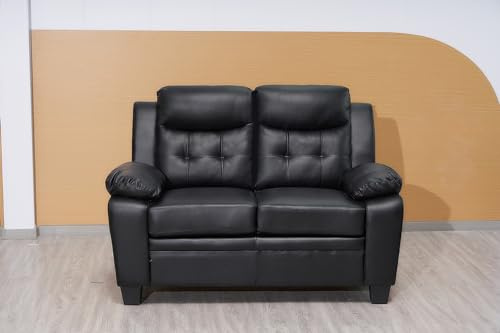 SofaHeaven Black Bonded Leather 3+2+1 Seater Sofa Suite For Living Room- High Back Settee Set- Cheap Sofas & Couches - (2 Seater)