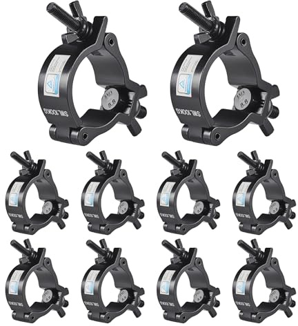 Truss Clamp Black 2 inch, 10PCS Rualin Premium Stage Light Clamps 50mm with TUV Certified, Heavy Duty 100kg 220lb Aluminium Lighting O Clamps, Fit for 48-52mm OD Tube/Pipe
