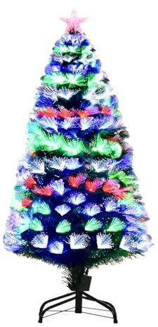 Artificial Fibre Optic Christmas Tree Xmas Color Changing With Star Free Standing Indoor Tree XMAS Gift Home Office Decoration Green Tree Decor(120cm (4FT))
