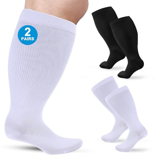 Ledeak 2 Pares Calcetines Extra Anchos para Diabéticos No Vinculantes de Ajuste Holgado para Hombre & Mujer Pies Hinchados (4XL, Negro+Blanco)