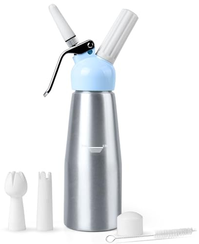 NATUREKIT Professional Whipped Cream Dispenser,Aluminum Body 1-Pint / 500 ml,Cream Maker with 3 Plastic Decorating Tips and 1 Cleaning Brush
