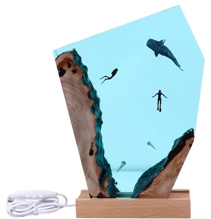 Epoxidharz Desktop Art Ornamente, Ozean Taucher Whale Nachtlicht mit Holzampfuß Handgemachte Epoxidharz Schreibtisch Kunst Ornamente