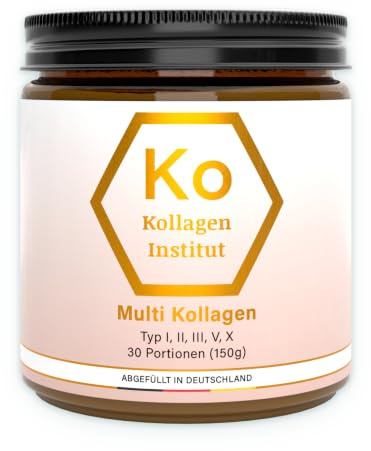 Multi Kollagen Pulver Typ 1 2 3 5 10 – Kollagen Institut – hochdosierte bioaktive Kollagenpeptide für Haut Haare Nägel Gelenke Knorpel Knochen (30 Portionen)