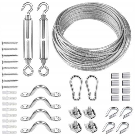 Cable Acier Kit de Suspension de Guirlande Lumineuse avec brins 7x7 en Acier Inoxydable 304 recouvert de Nylon de 50 Pieds