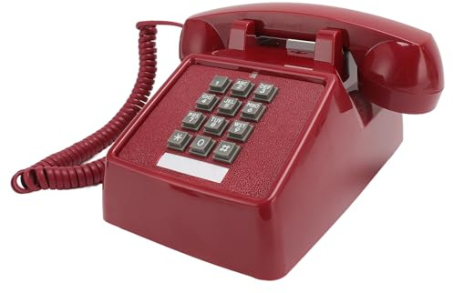 Vintage-Kabeltelefon, Retro-Klappdeckel Festnetztelefon mit Großen Tasten, Einstellbarer Ruftonlautstärke, für Zuhause und Büro (Rot)